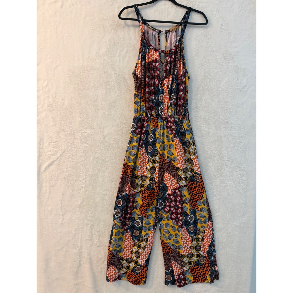 Chances R Womens Patchwork Print Jumpsuit Wide Leg Halter Neck Multi Color L